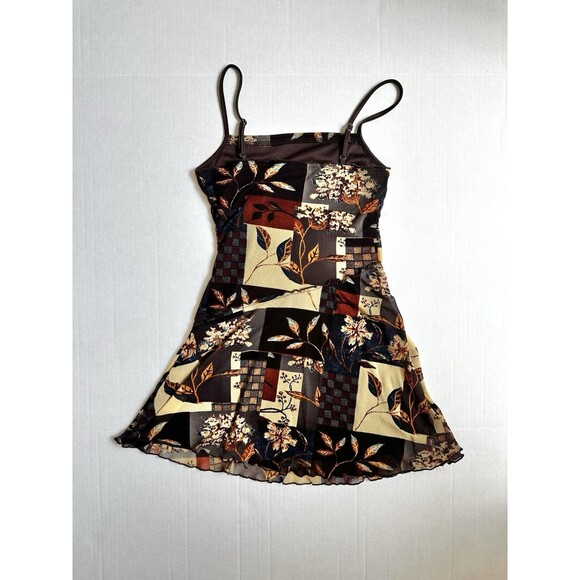 Cider Mini Dress Top Patchwork Floral Mesh Lined Straps Women’s XS/S Y2K Fairy - Picture 7 of 8
